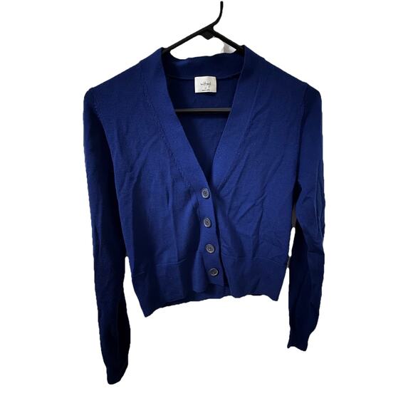 WILFRED Women’s Navy Blue Merino Wool V-Neck Button Down Sweater Cardigan XS - Picture 1 of 6
